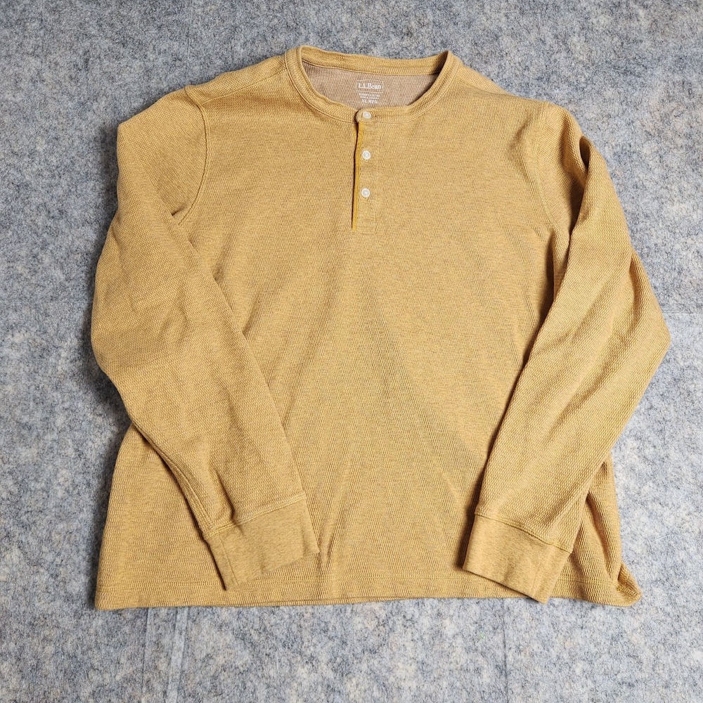 LL Bean Henley Shirt Men XL Yellow Thermal‎ Long Sleeve Gorpcore Hiking Camping